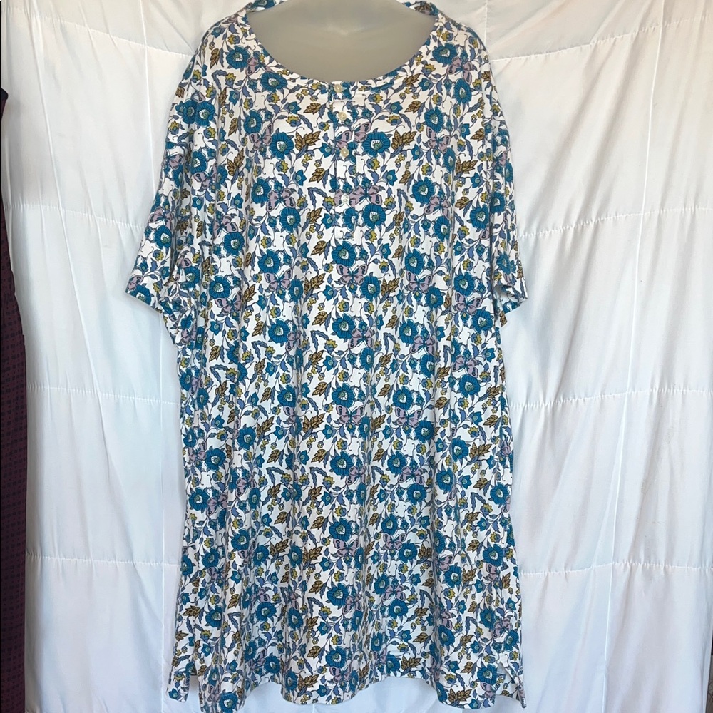 Vera Bradley 2X Jersey Knit Cotton Blue Floral Sleep Shirt - Picture 3 of 9